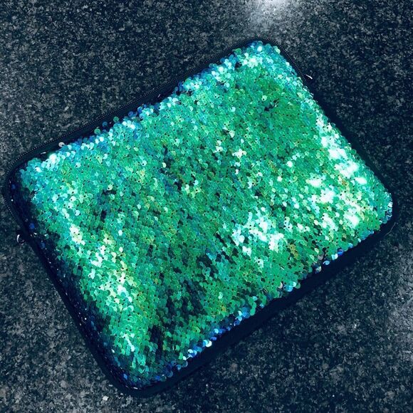 Mermaid Teal Green Sequin Laptop or Tablet IPad Pouch Case - Picture 2 of 4